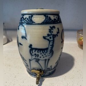 Vintage Wisconsin Pottery Stoneware 1 Gallon Water Cooler with Deer
